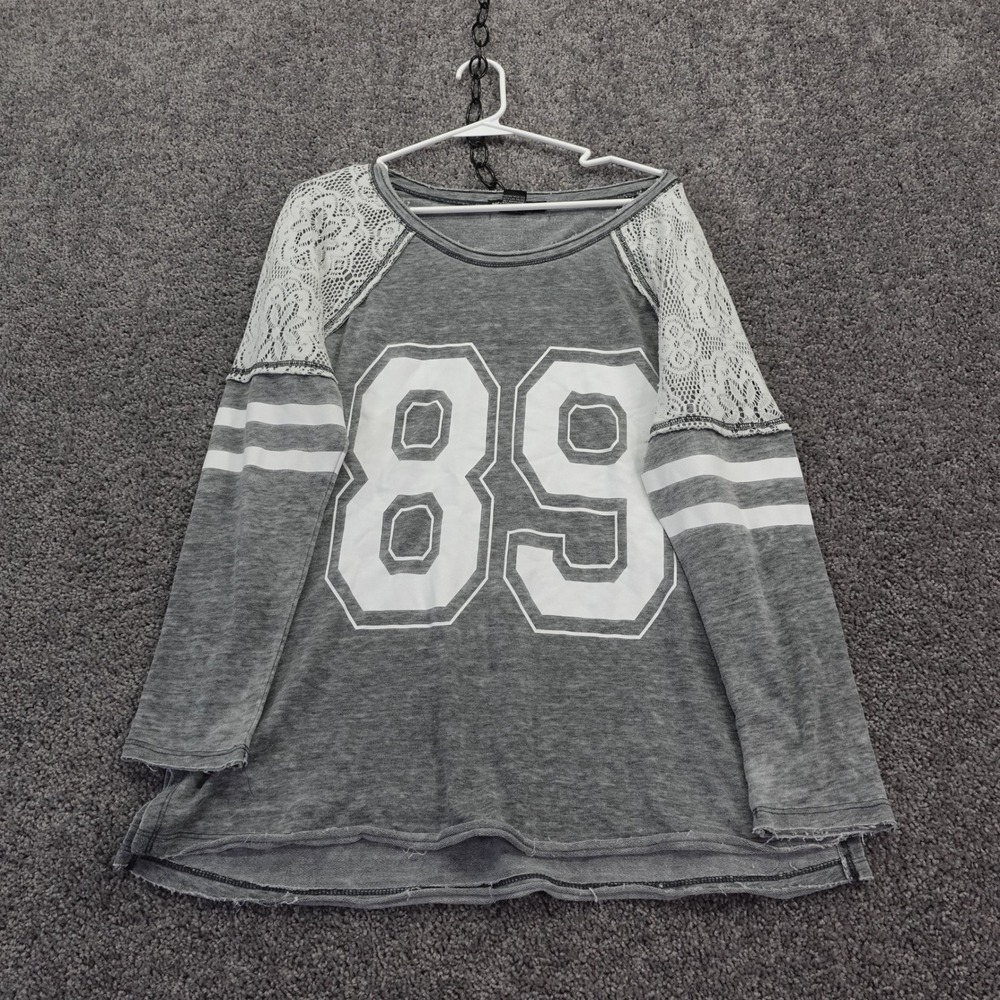 Miss Chievous T Shirt Womens 1X Gray 89 Graphic Lace Raglan Long Sleeve